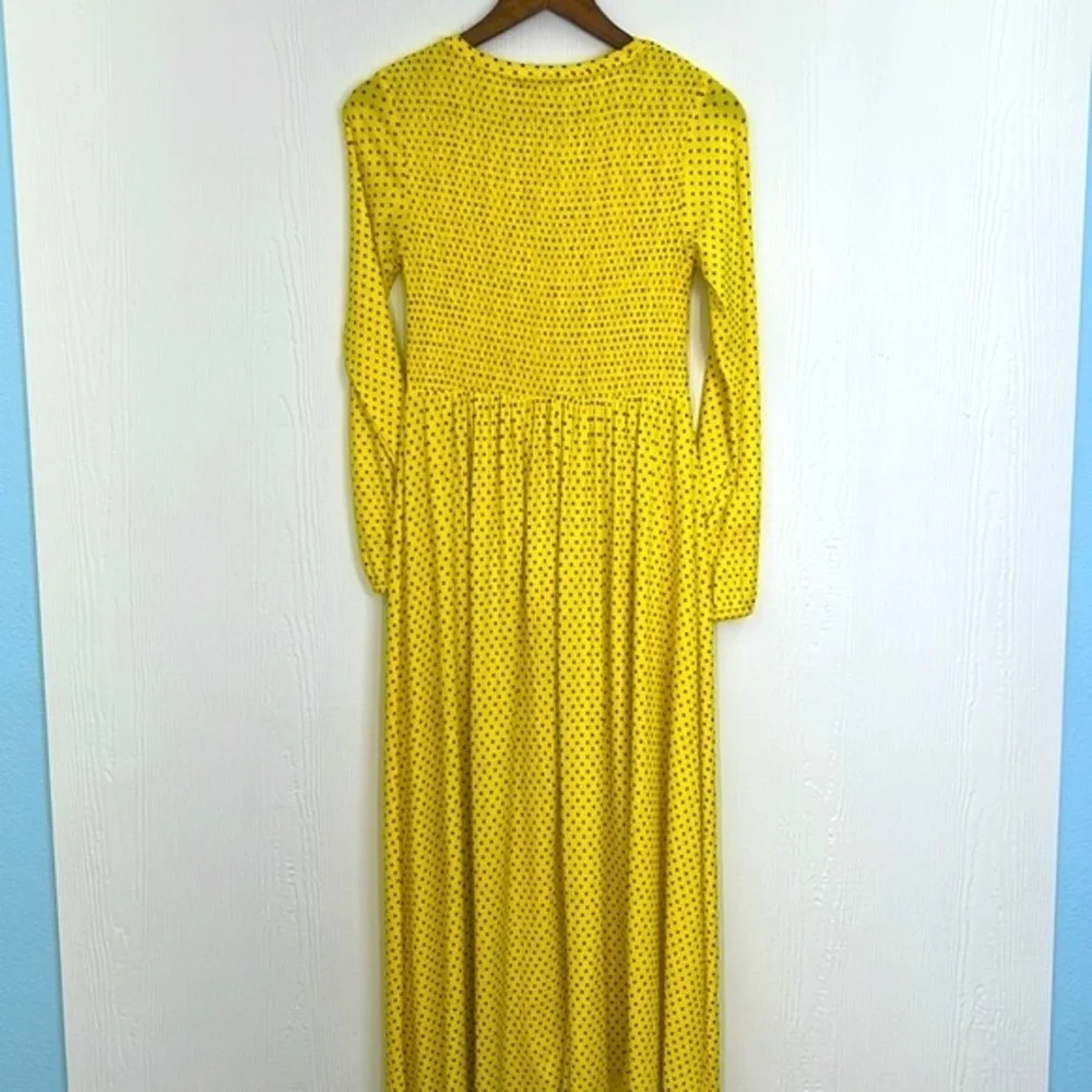Zara - Yellow And Black Polka Dot Long Sleeve Maxi Dress Size Small